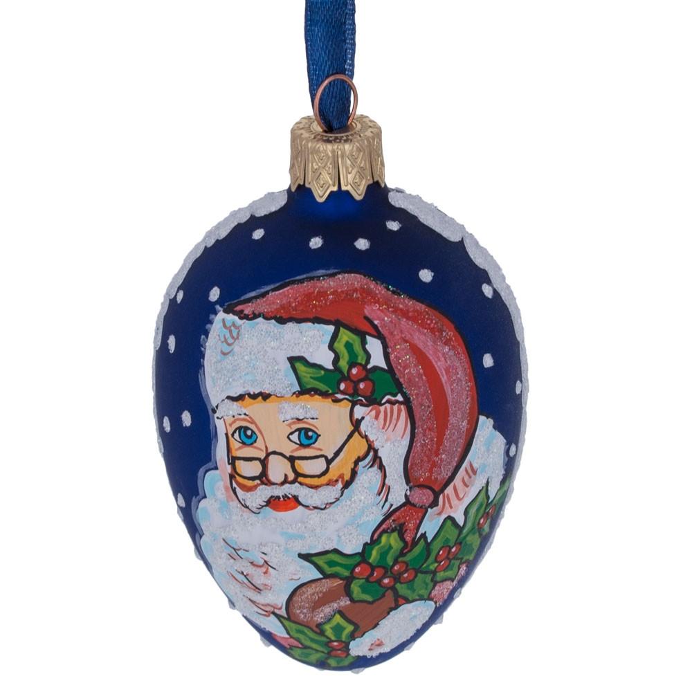 Santa With Mistletoe Glass Egg Ornament 4 Inches