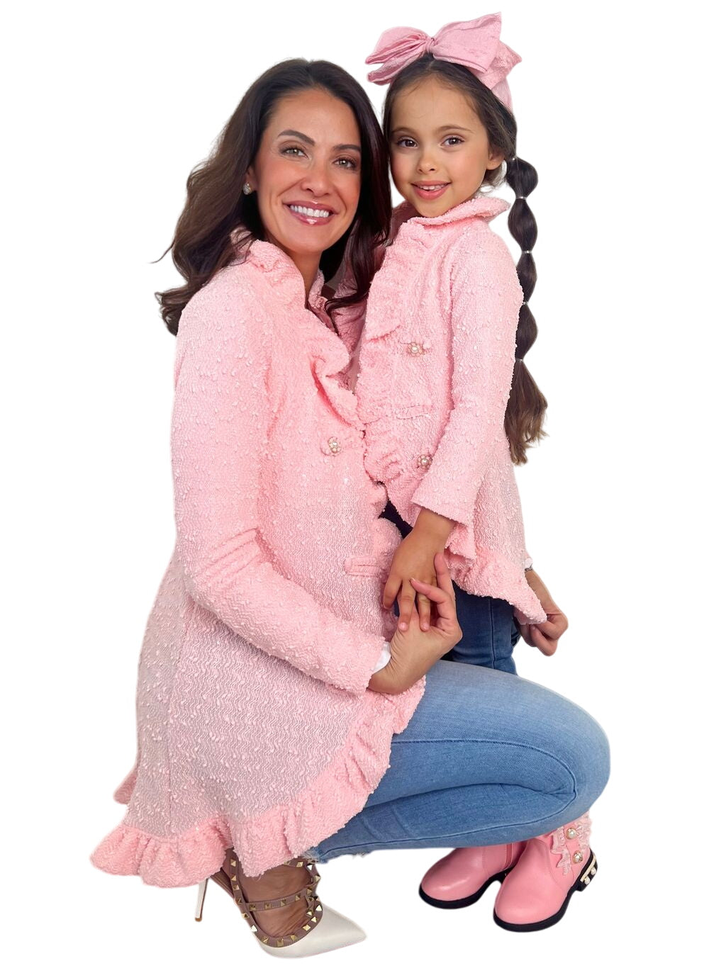 Mommy And Me Classy Duo Pink Blazer Ruffle Cardigan