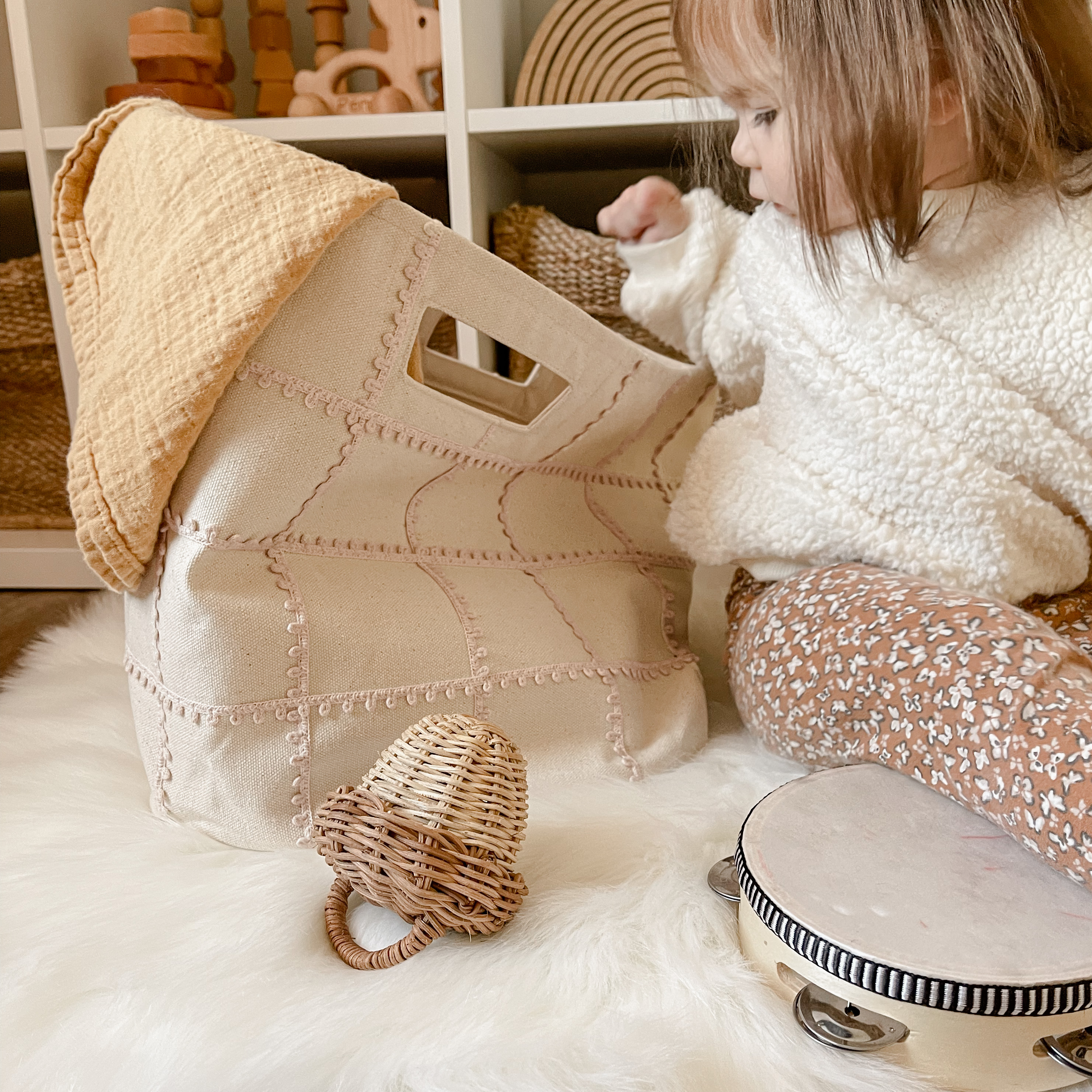 Storage Basket Mesh Lace - Blush Oat