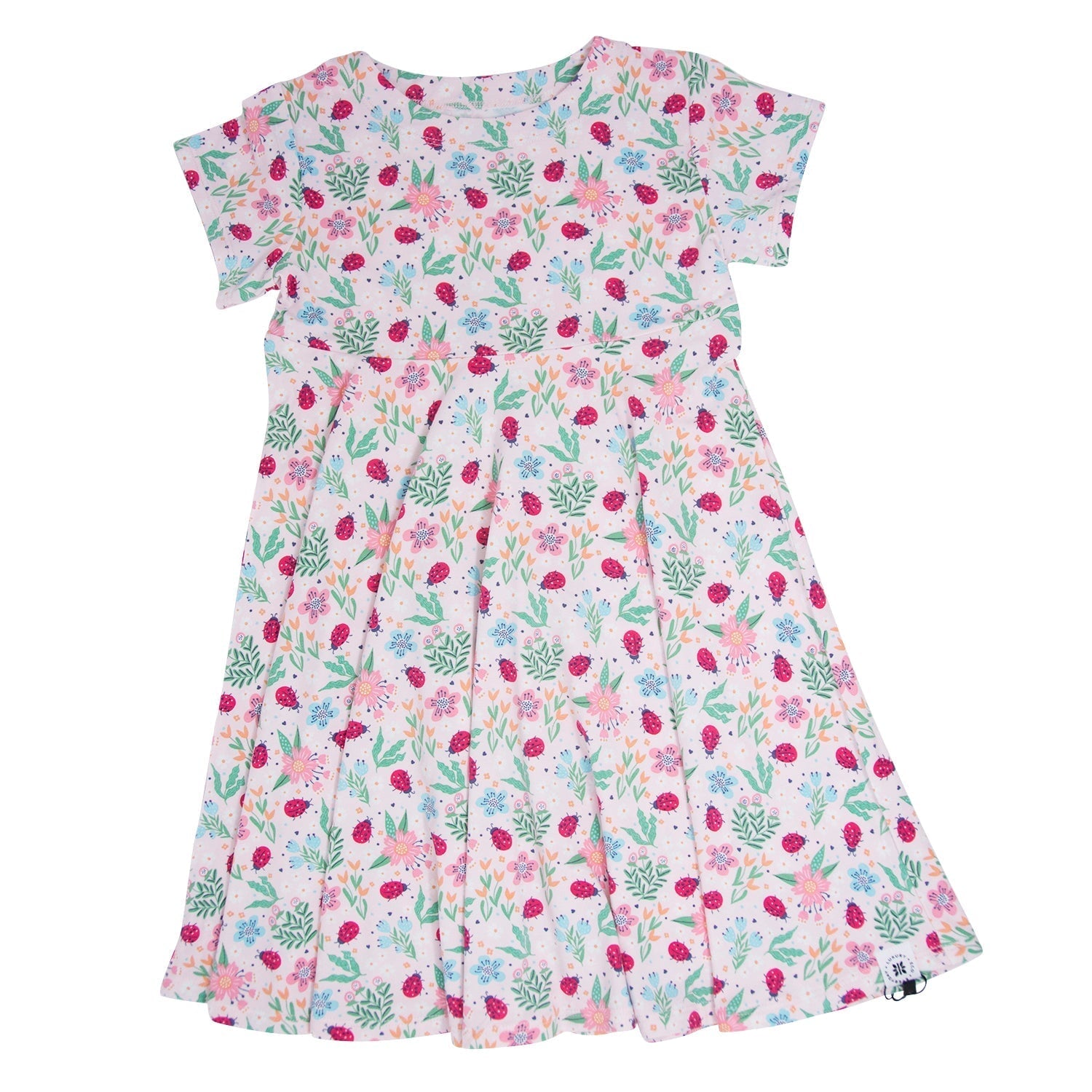Ladybug Flower Garden Cap Sleeve Swirly Girl Dress
