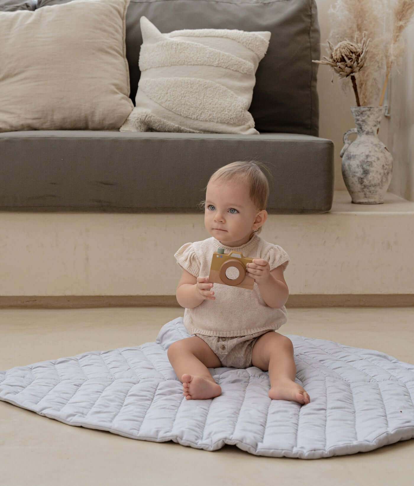 Premium Leaf Organic Cotton Playmats | Stone