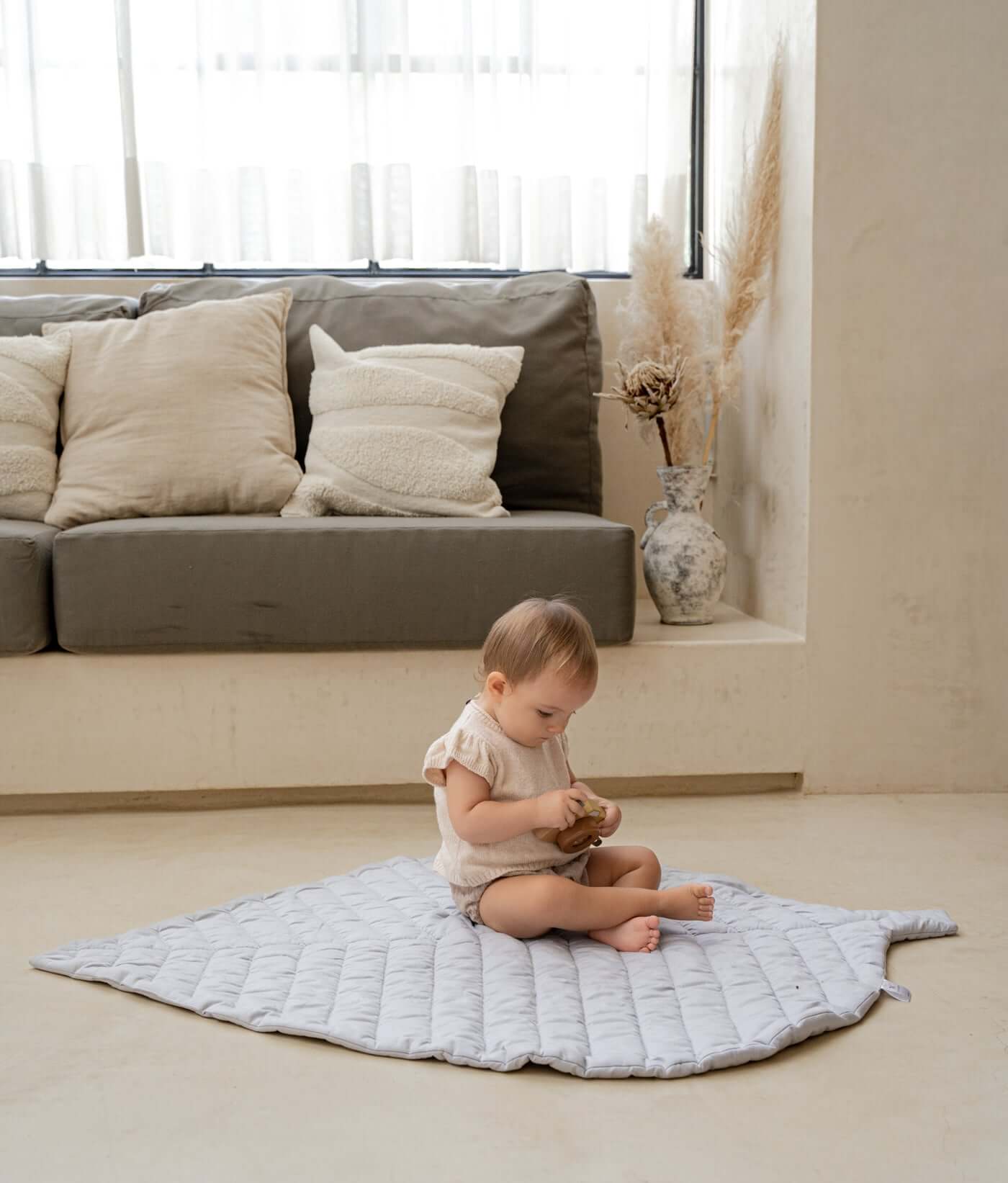 Premium Leaf Organic Cotton Playmats | Stone