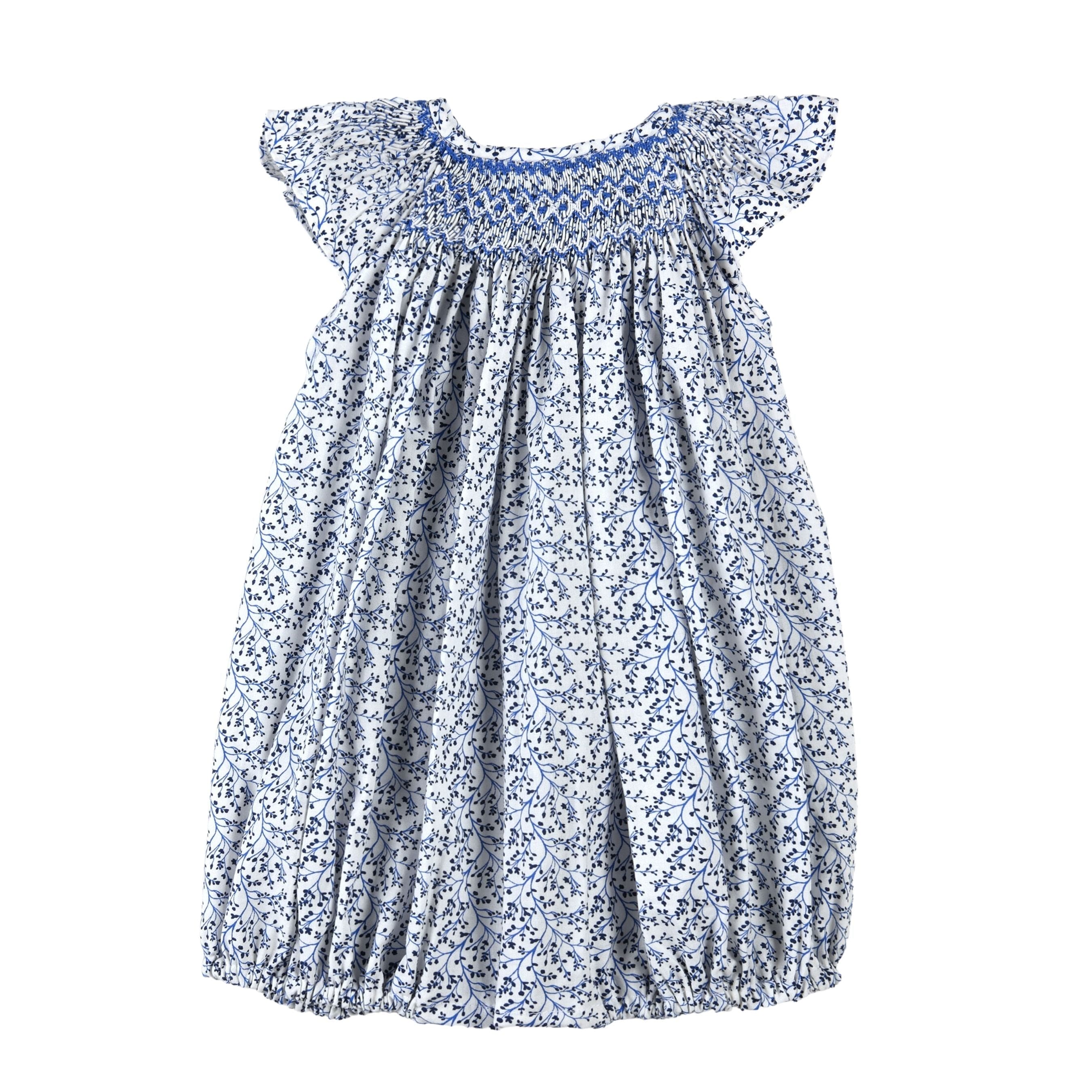 Leana | Girls Blue Cotton Floral Smocked Shortie