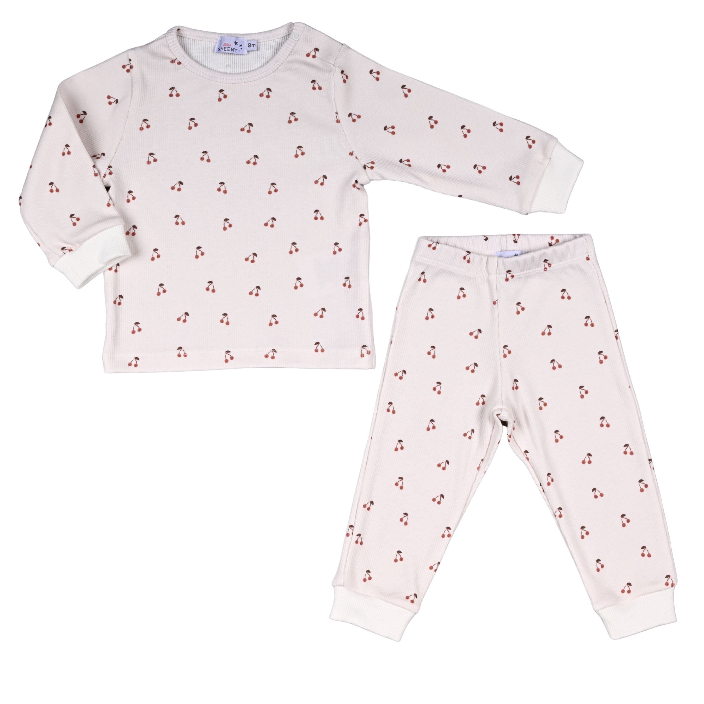 Lehane | Girls Ivory & Red Cherry Print Rib Cotton Set