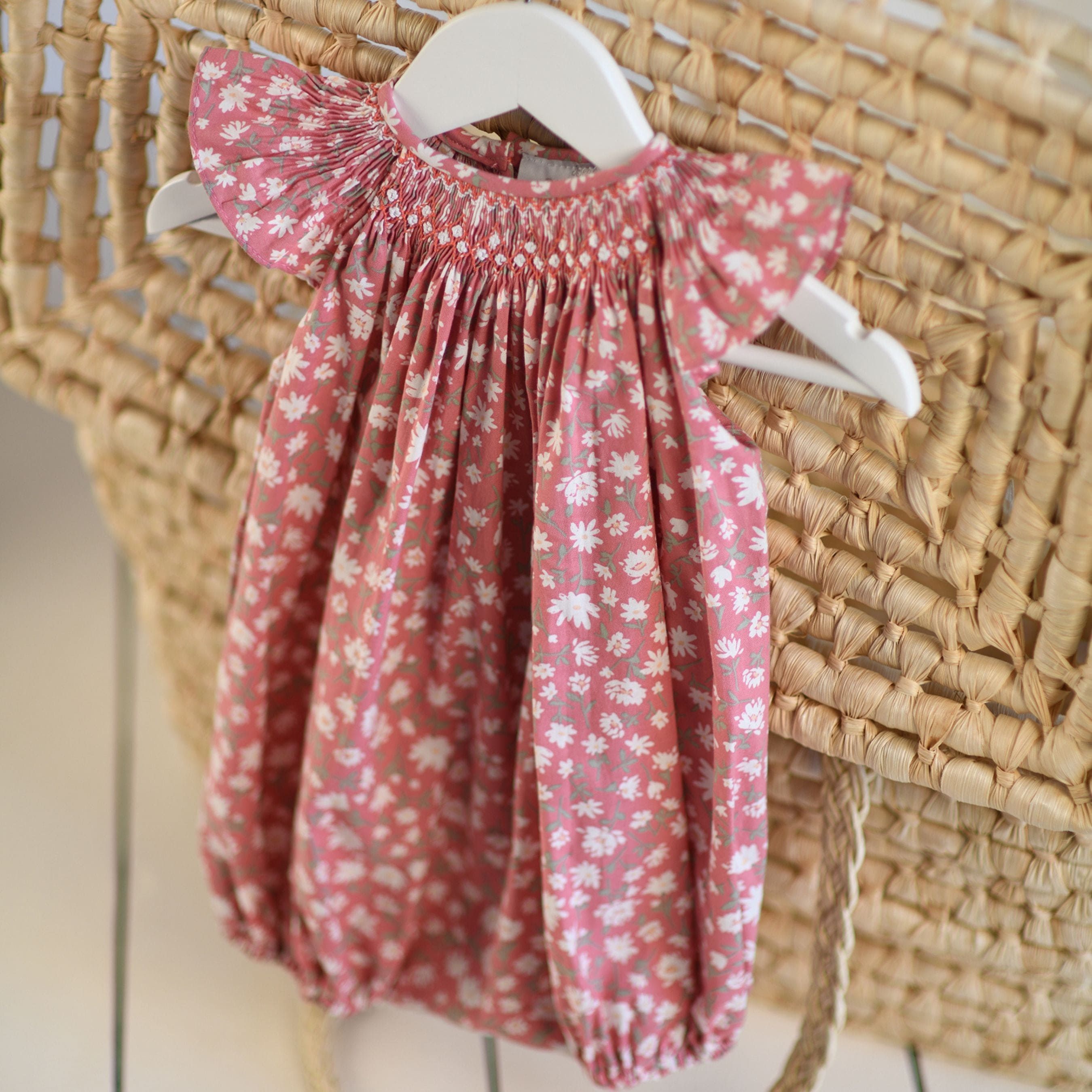 Leila | Girls Pink Cotton Floral Smocked Shortie