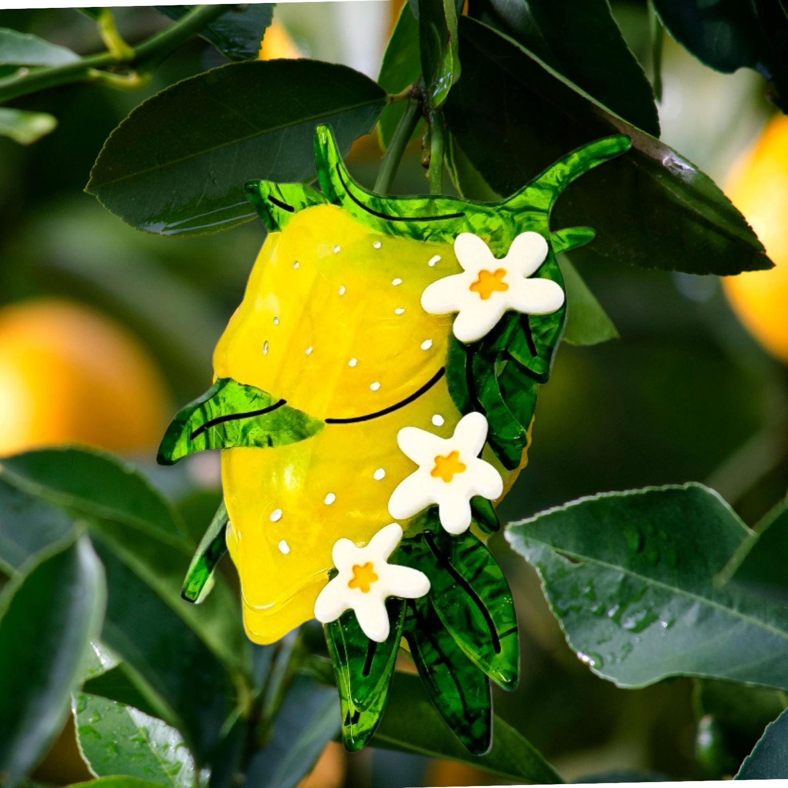 Large Lemon And Flowers Hair Claw Clip