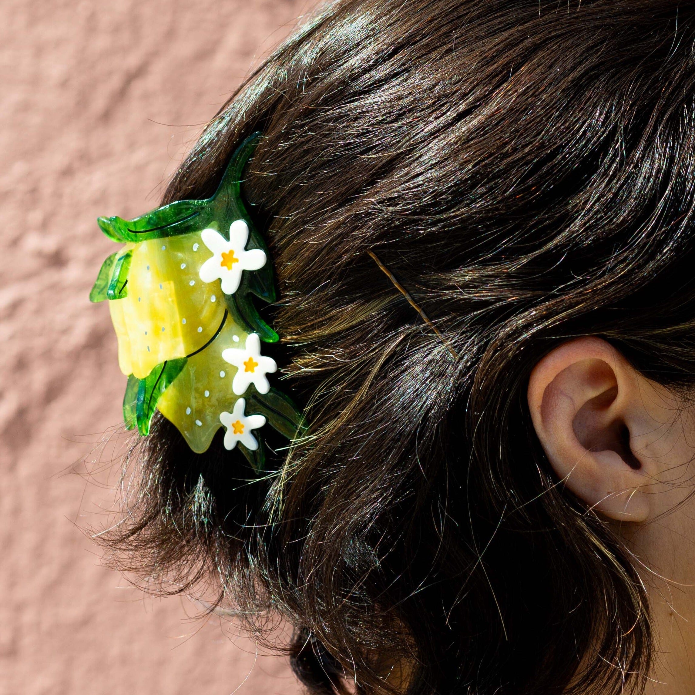 Large Lemon And Flowers Hair Claw Clip