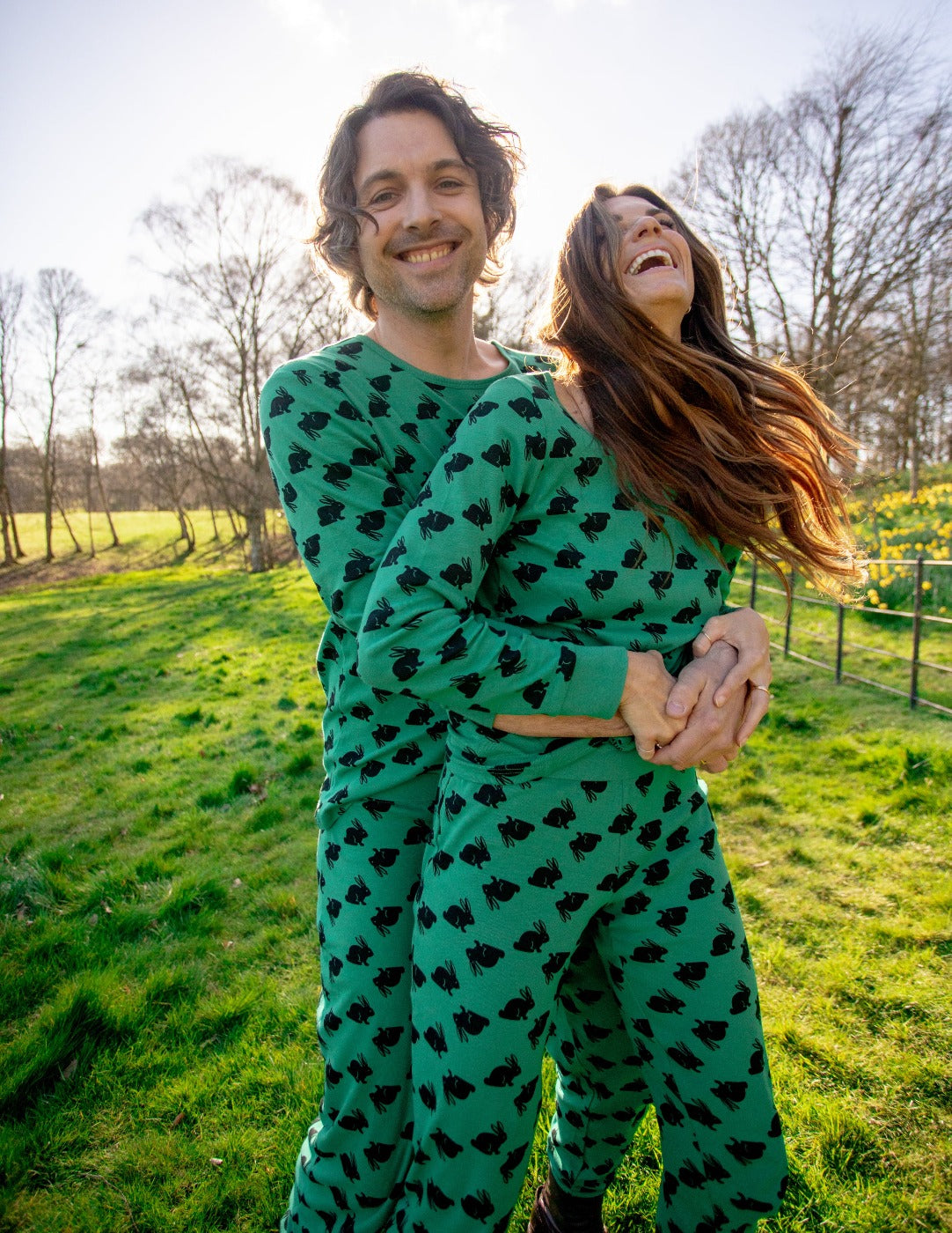 Mens Green Cotton Bunny Pajamas