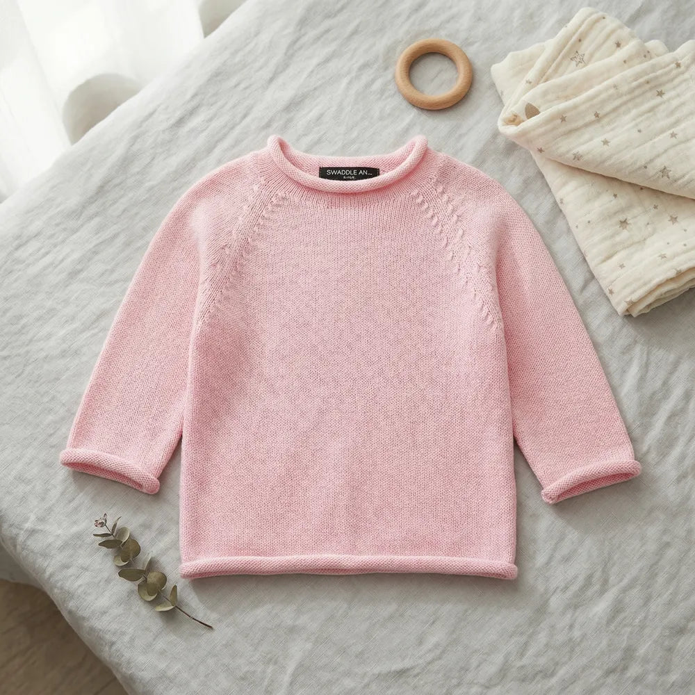 Knit Rollneck Baby Sweater In Pink