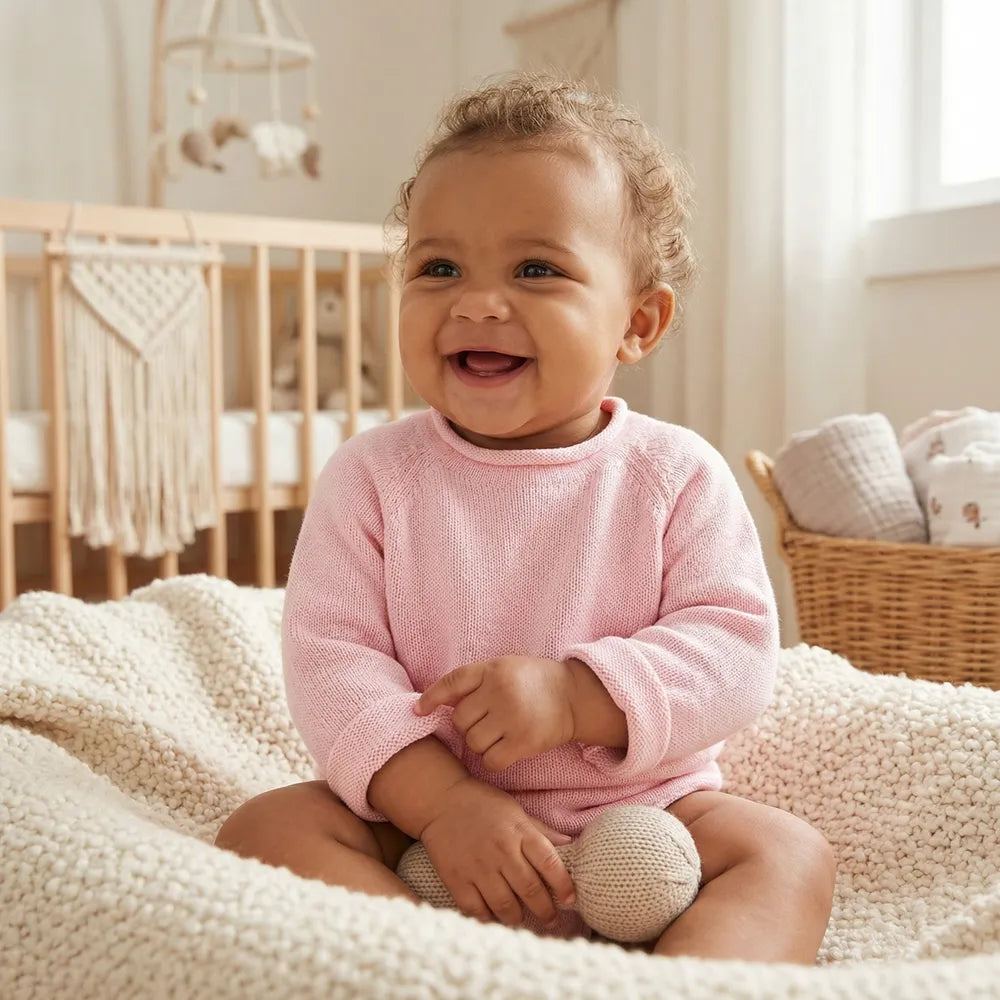 Knit Rollneck Baby Sweater In Pink