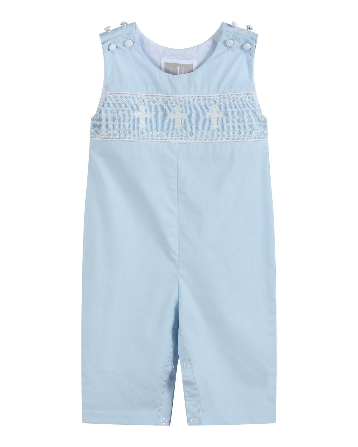 Light Blue Crosses Smocked Overalls
