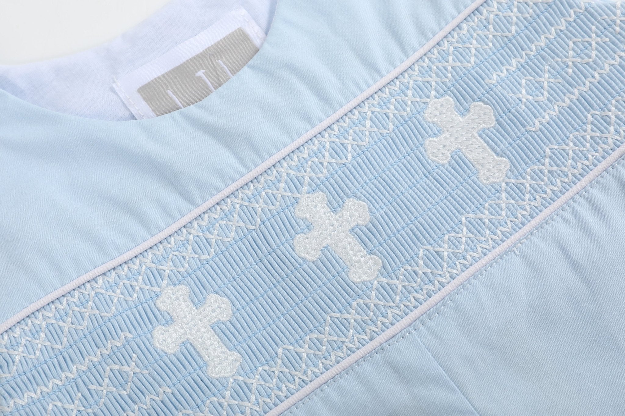 Light Blue Crosses Smocked Overalls