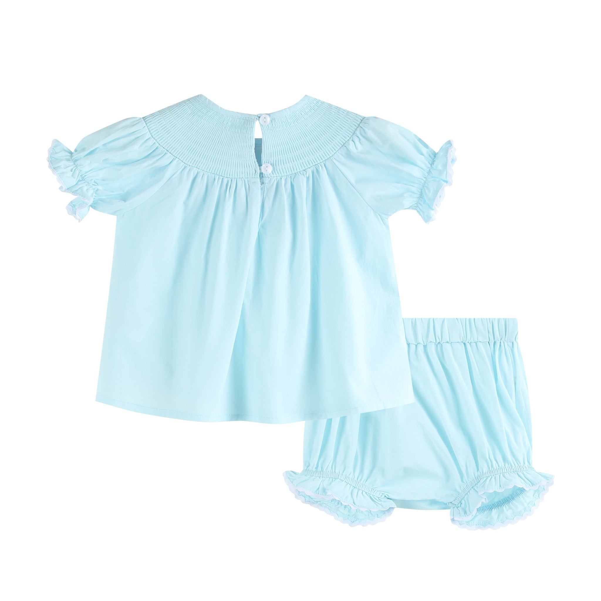Light Blue Daisy Smocked Dress And Bloomer Set