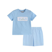 Light Blue Bunny Smocked T-shirt And Shorts Set