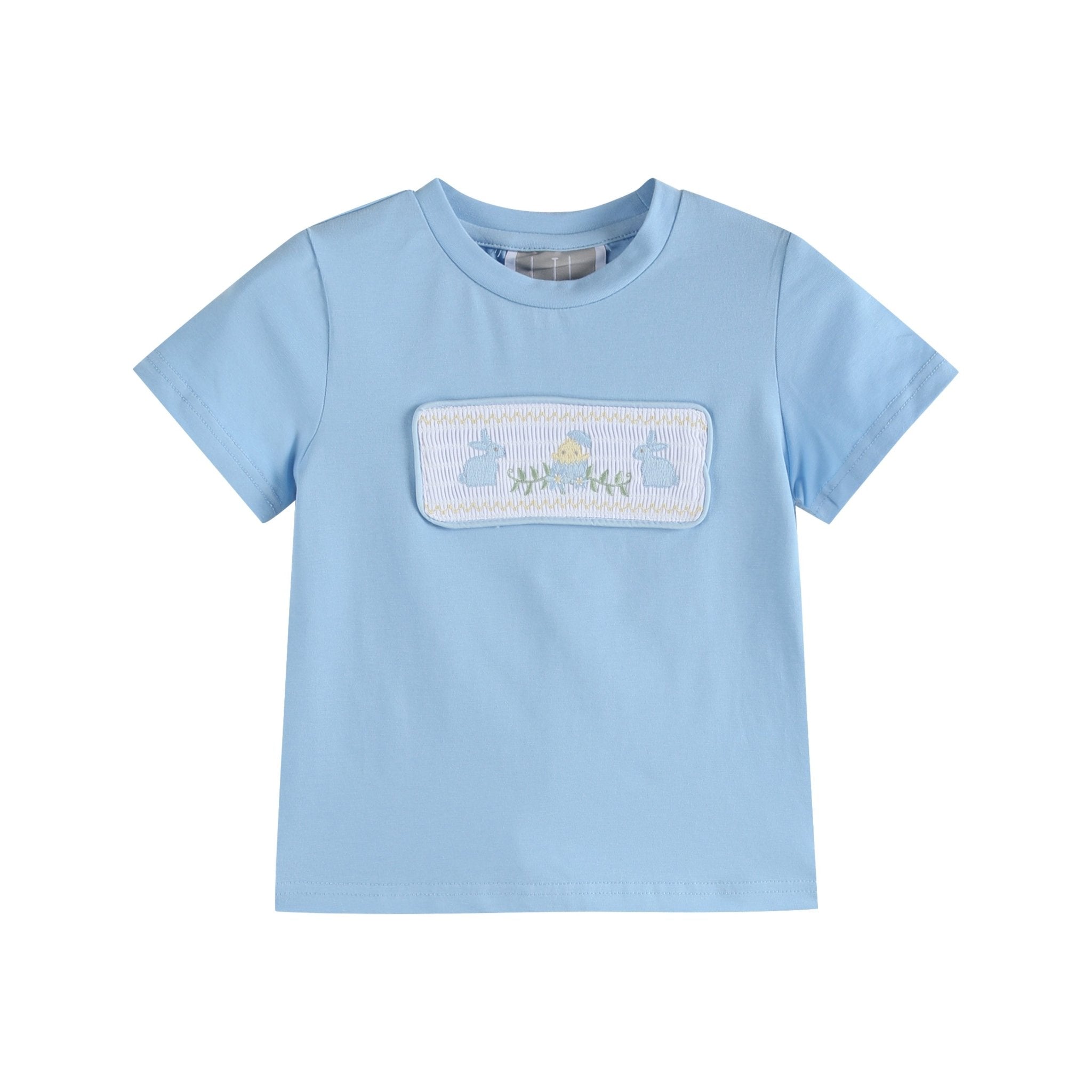 Light Blue Bunny Smocked T-shirt And Shorts Set