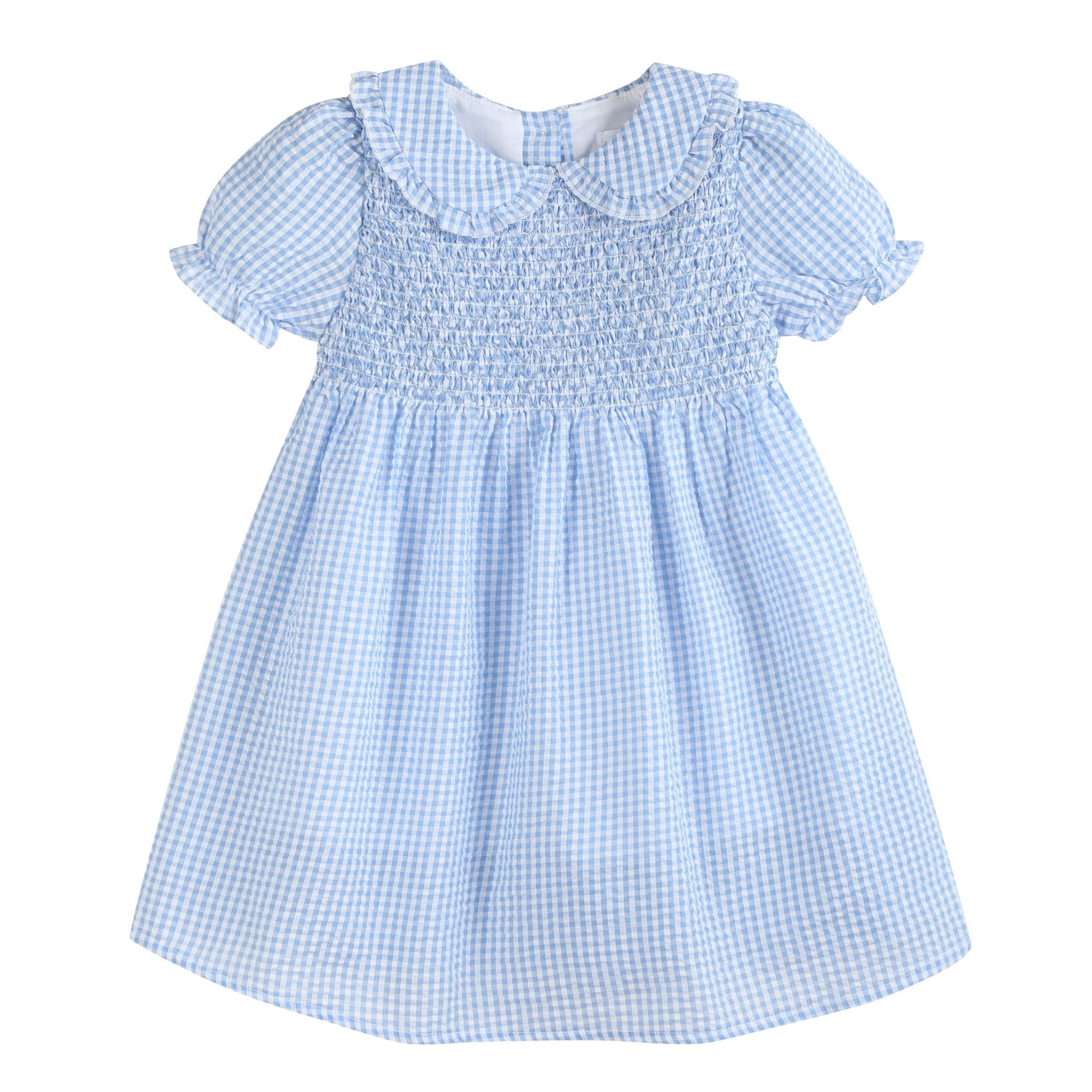 Light Blue Gingham Smocked Dress