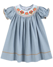Light Blue Pinstripe Turkey Smocked Bishop Dress