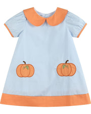 Light Blue Pumpkin Applique Collared Dress