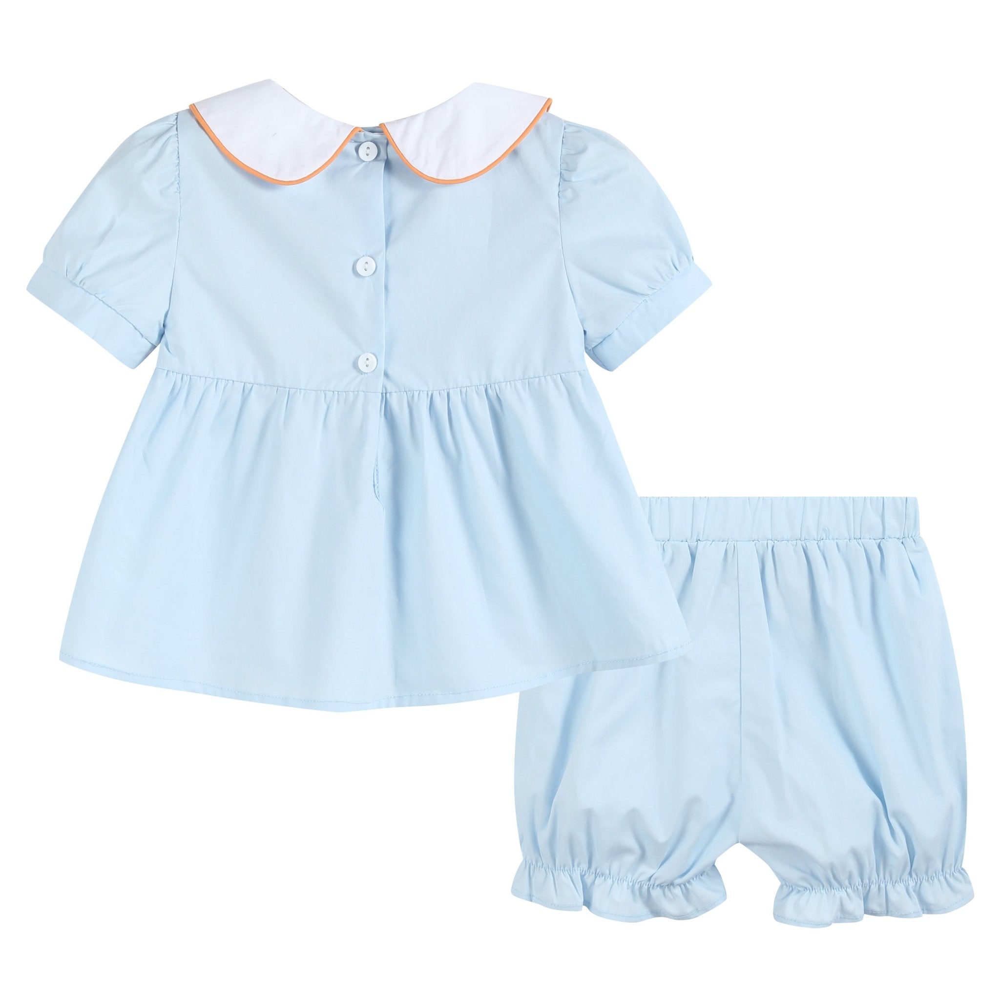 Light Blue Pumpkin Vine Smocked Dress And Bloomers