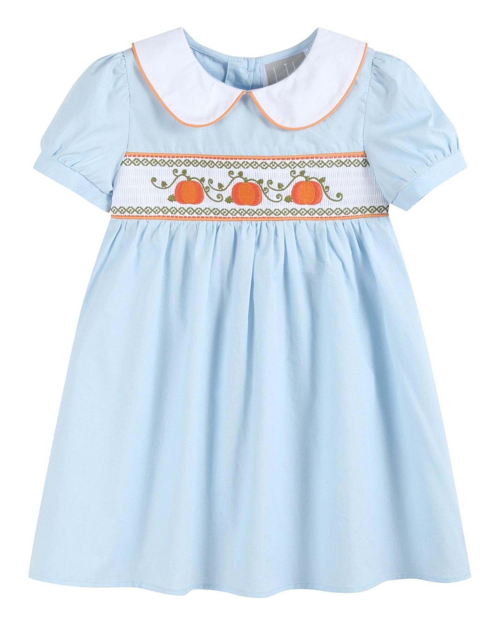 Light Blue Pumpkin Vine Smocked Dress