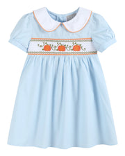 Light Blue Pumpkin Vine Smocked Dress
