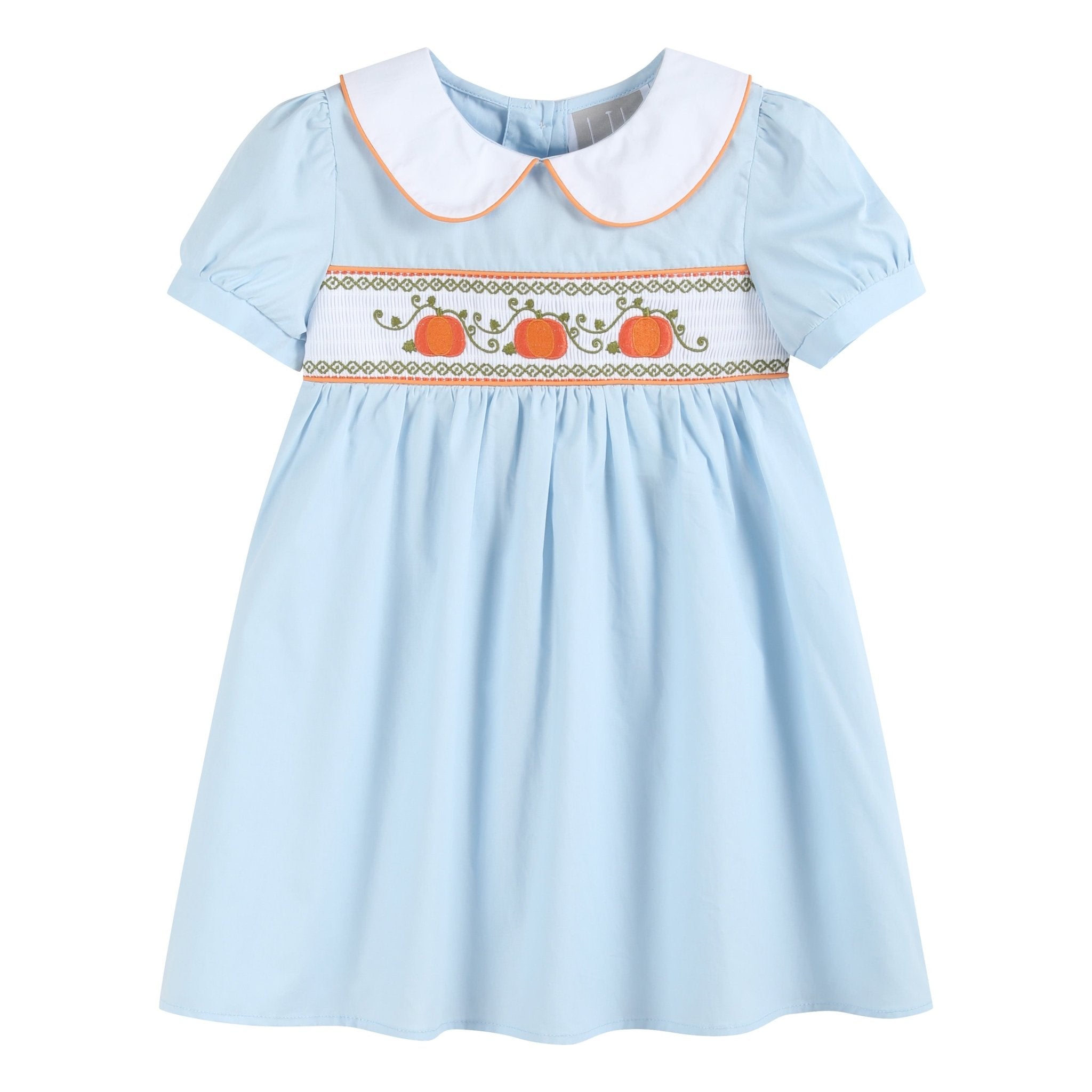 Light Blue Pumpkin Vine Smocked Dress