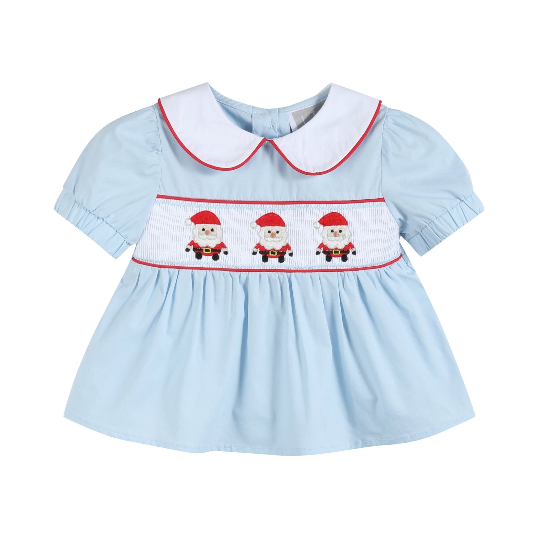 Light Blue Santa Smocked Dress And Bloomers