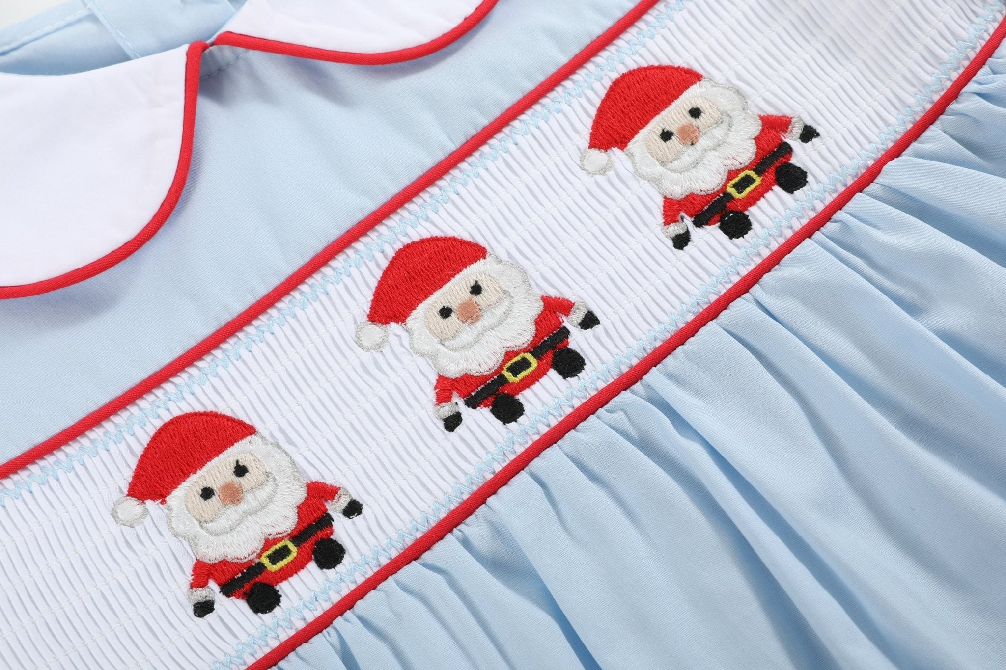 Light Blue Santa Smocked Dress And Bloomers