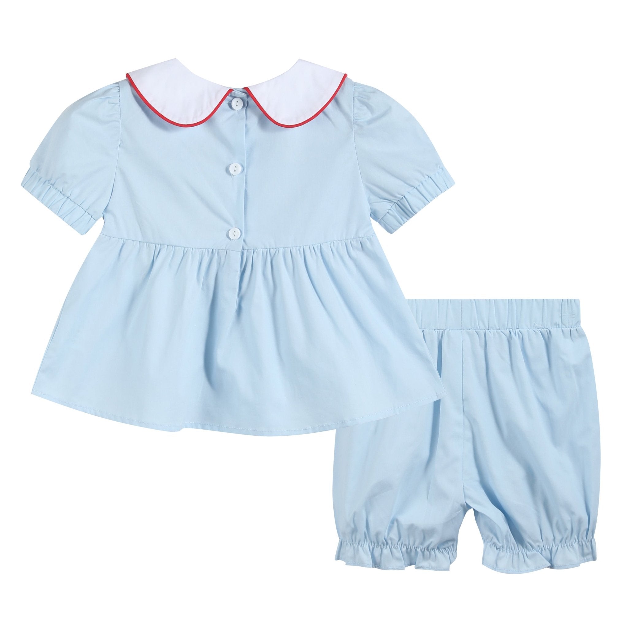 Light Blue Santa Smocked Dress And Bloomers
