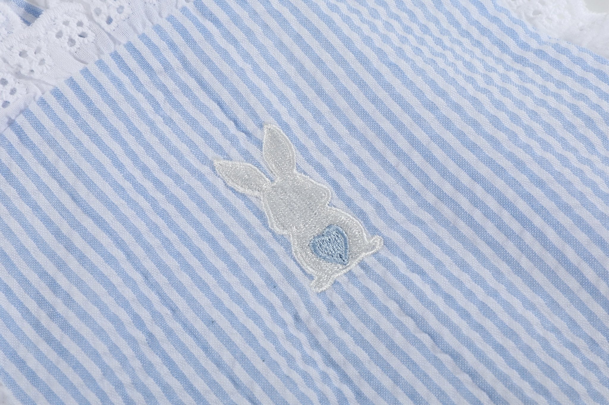 Light Blue Seersucker Easter Bunny Ruffle Romper
