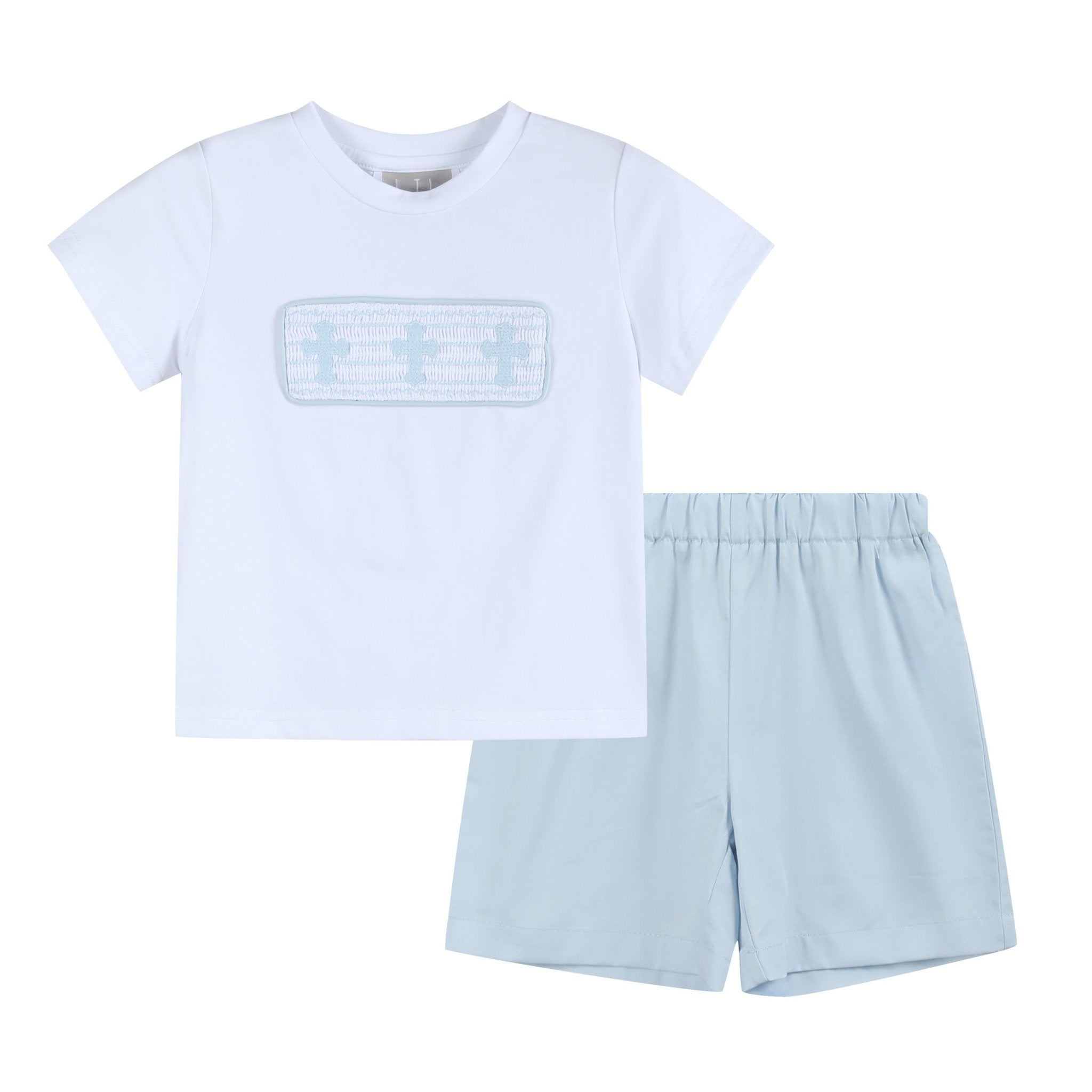 Light Blue Shorts And White Crosses Shirt Set