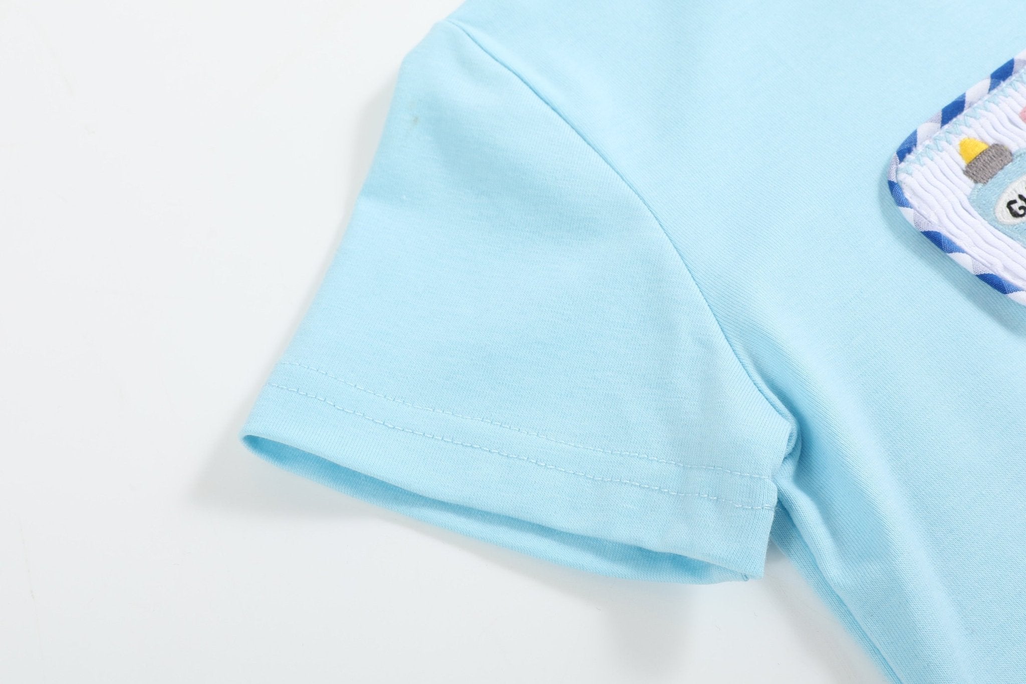 Light Blue Smocked School Shirt And Shorts Set