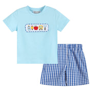 Light Blue Smocked School Shirt And Shorts Set