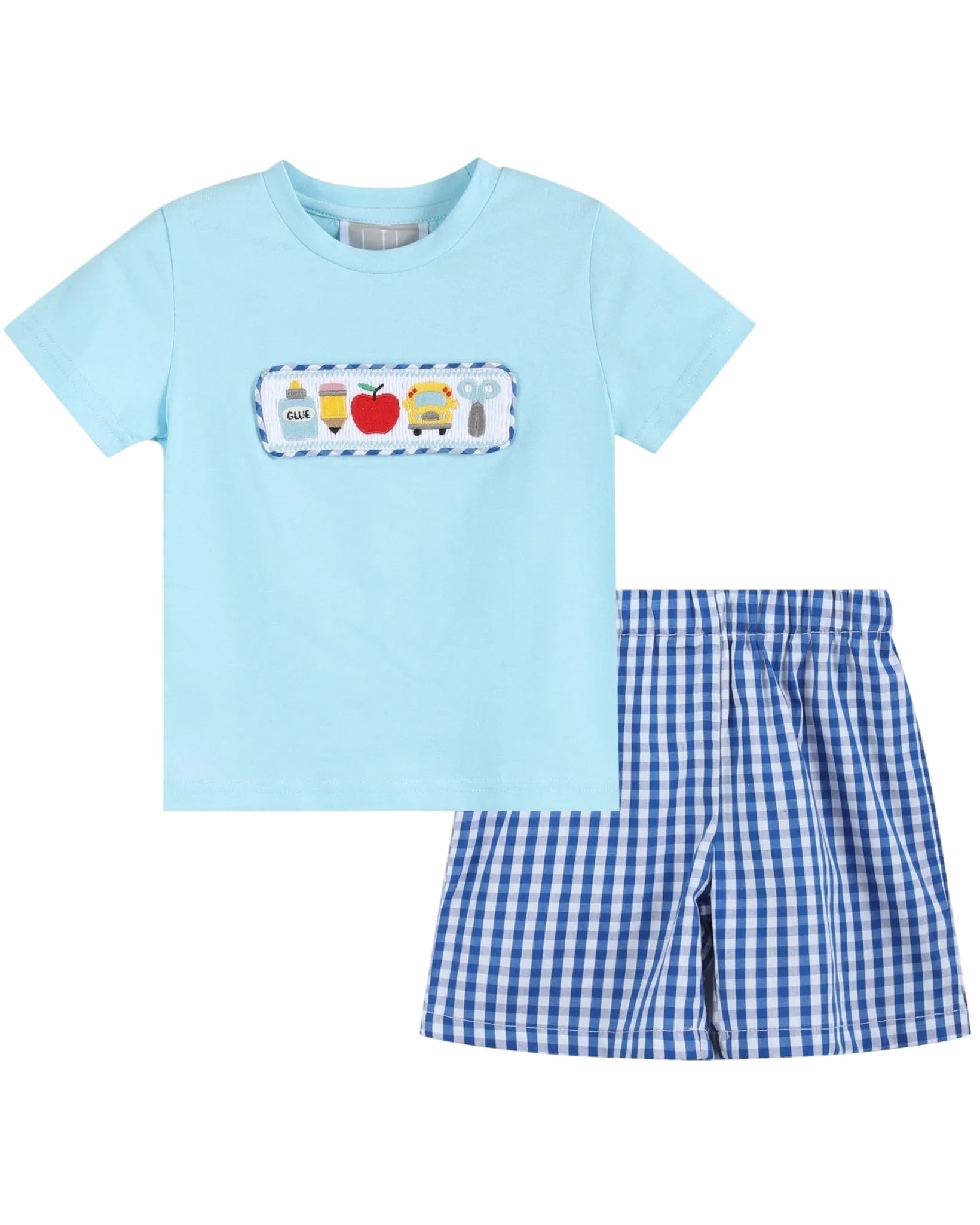 Light Blue Smocked School Shirt And Shorts Set