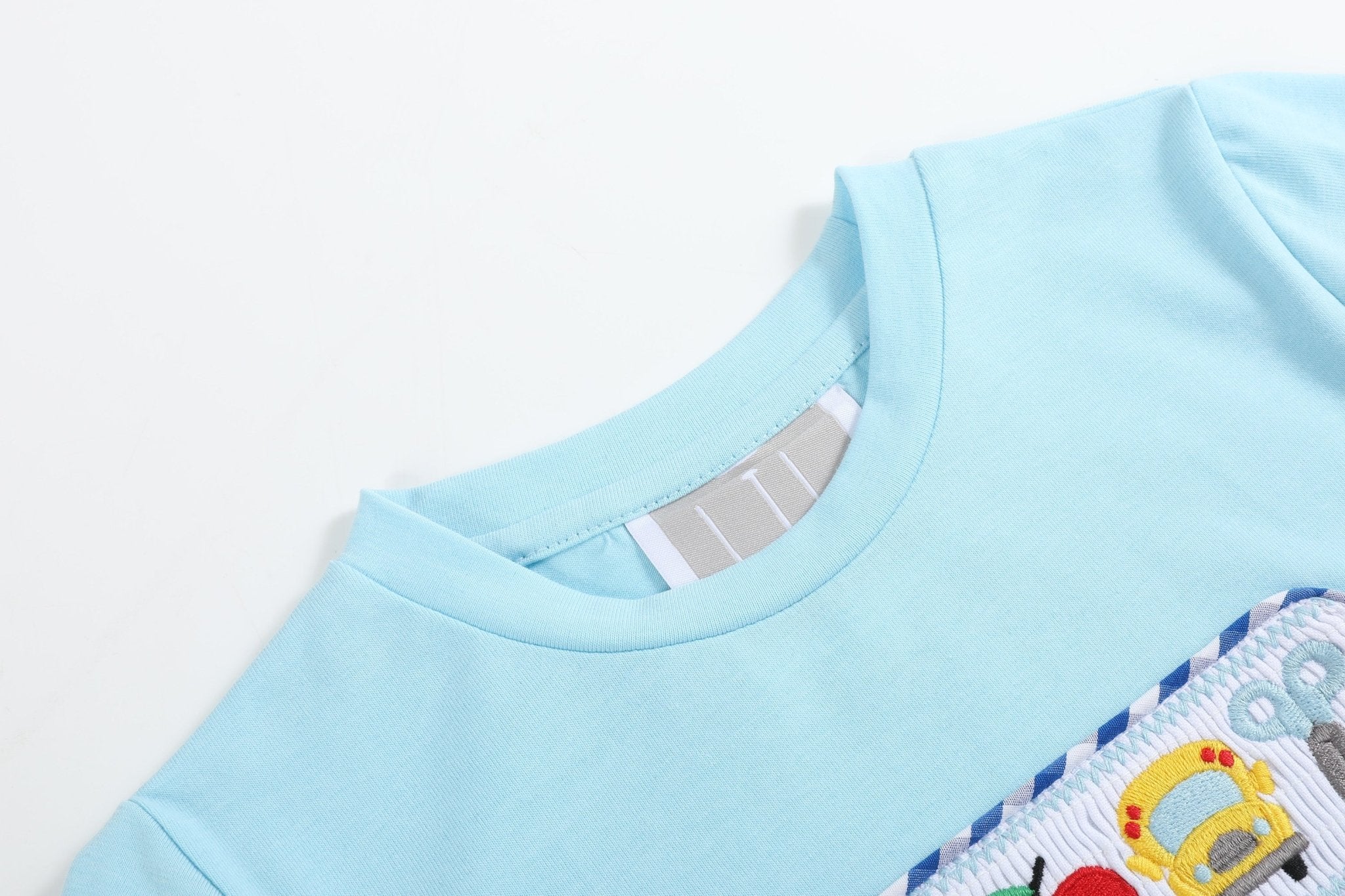 Light Blue Smocked School Shirt And Shorts Set