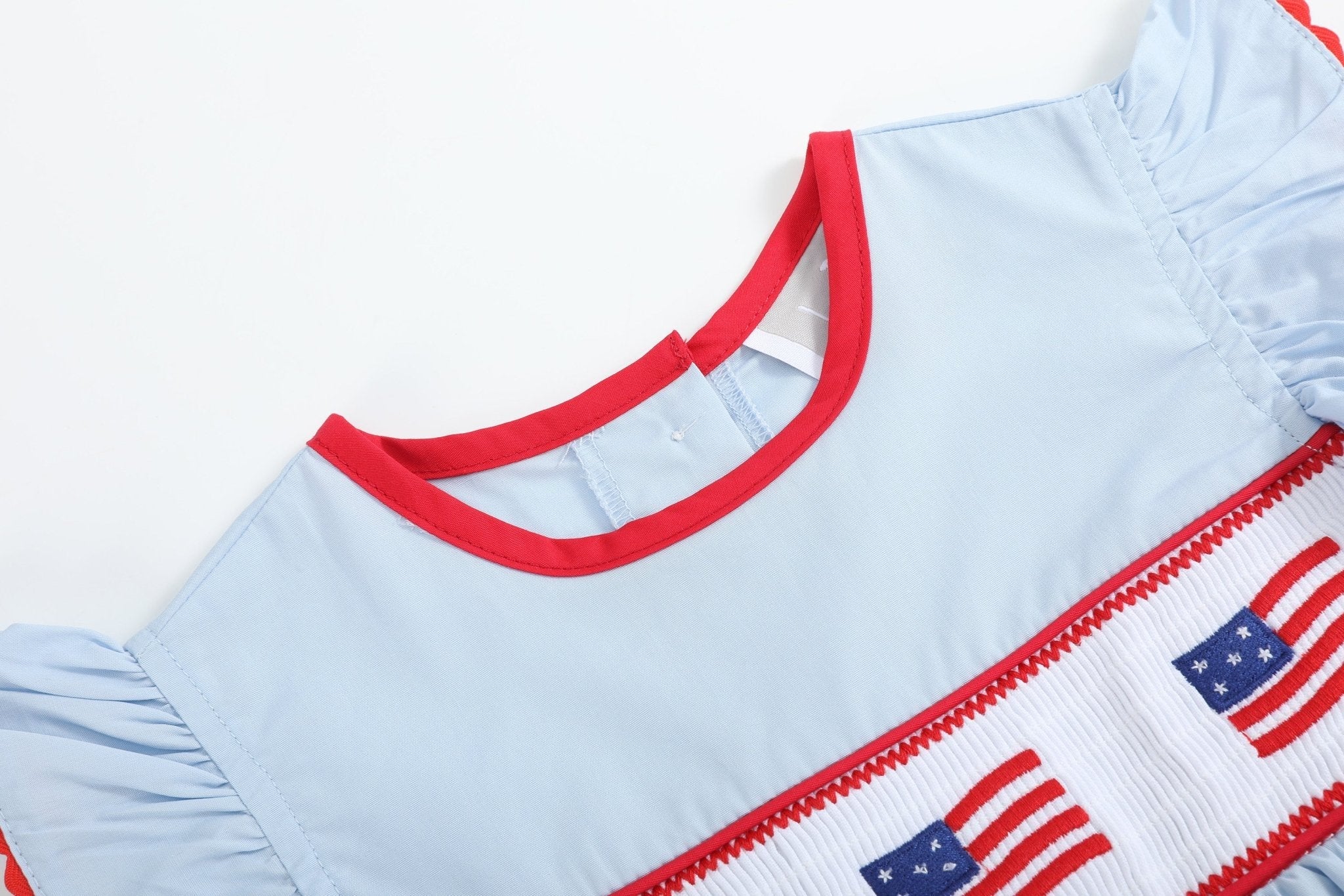 Light Blue Usa Flag Smocked Dress