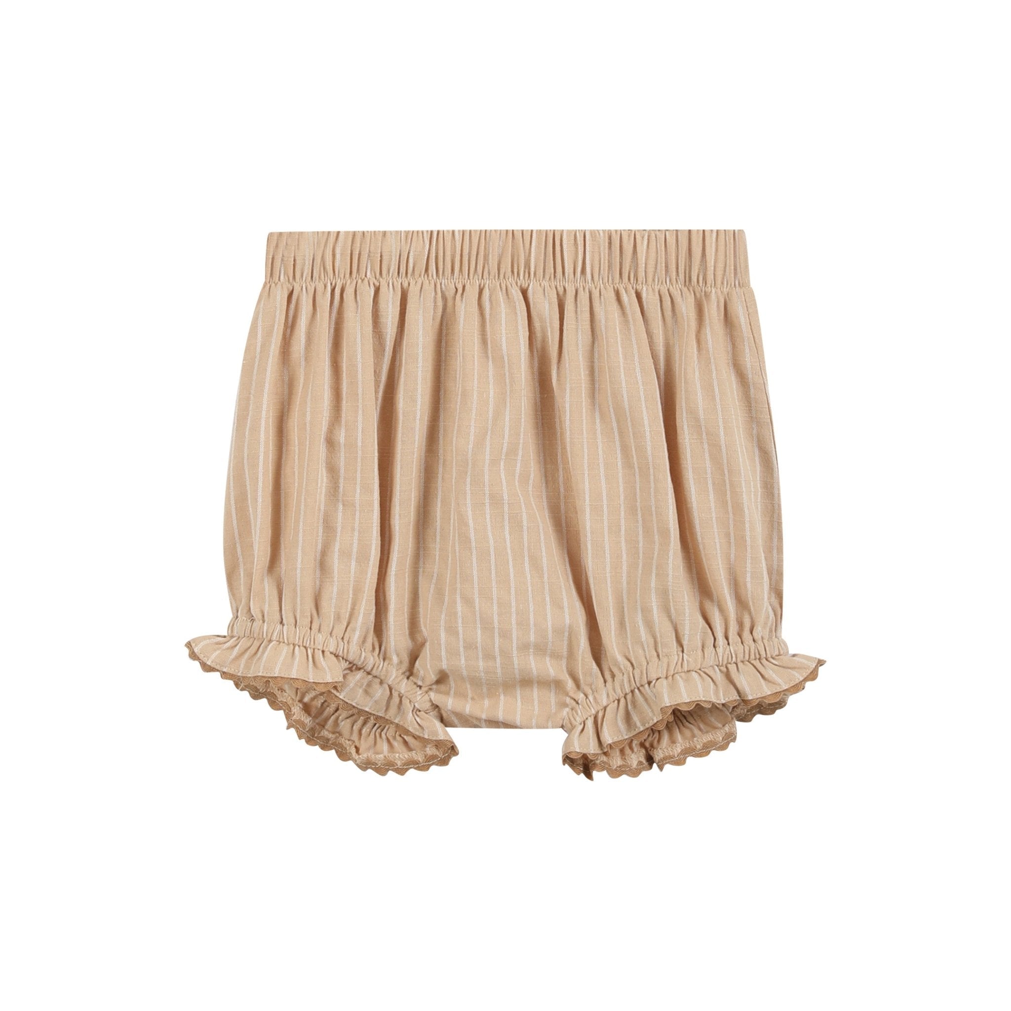 Light Brown Pinstripe Pumpkin Smocked Dress And Bloomer Set