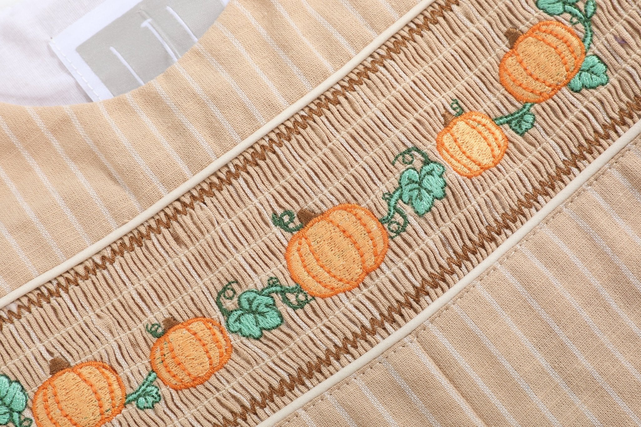 Light Brown Pinstripe Pumpkin Smocked Longalls