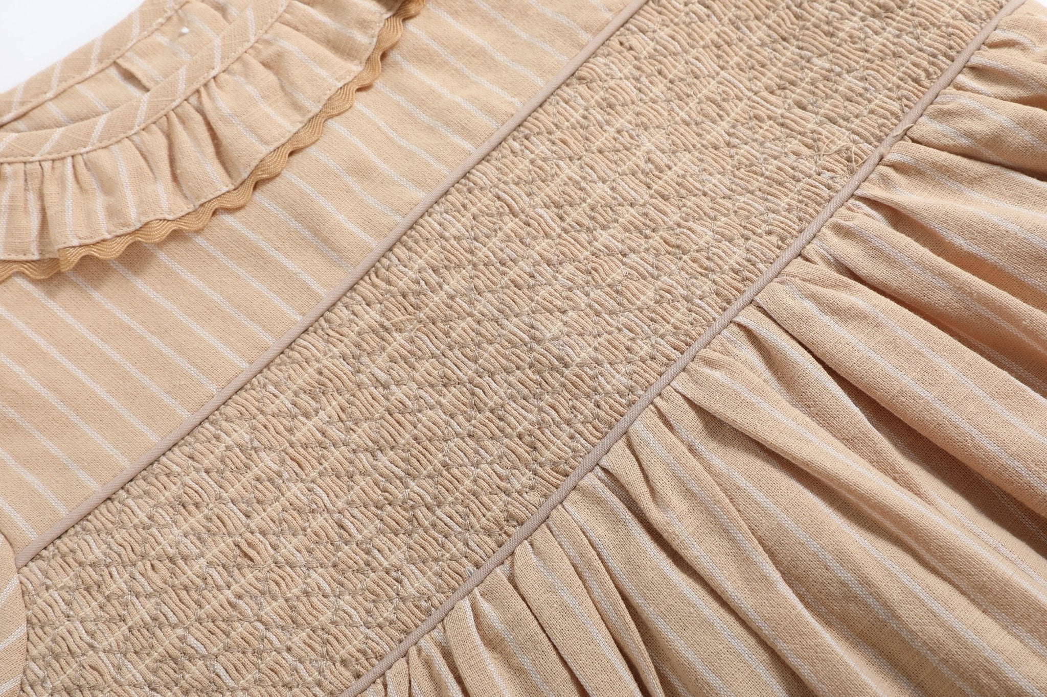 Light Brown Smocked Ruffle Dress