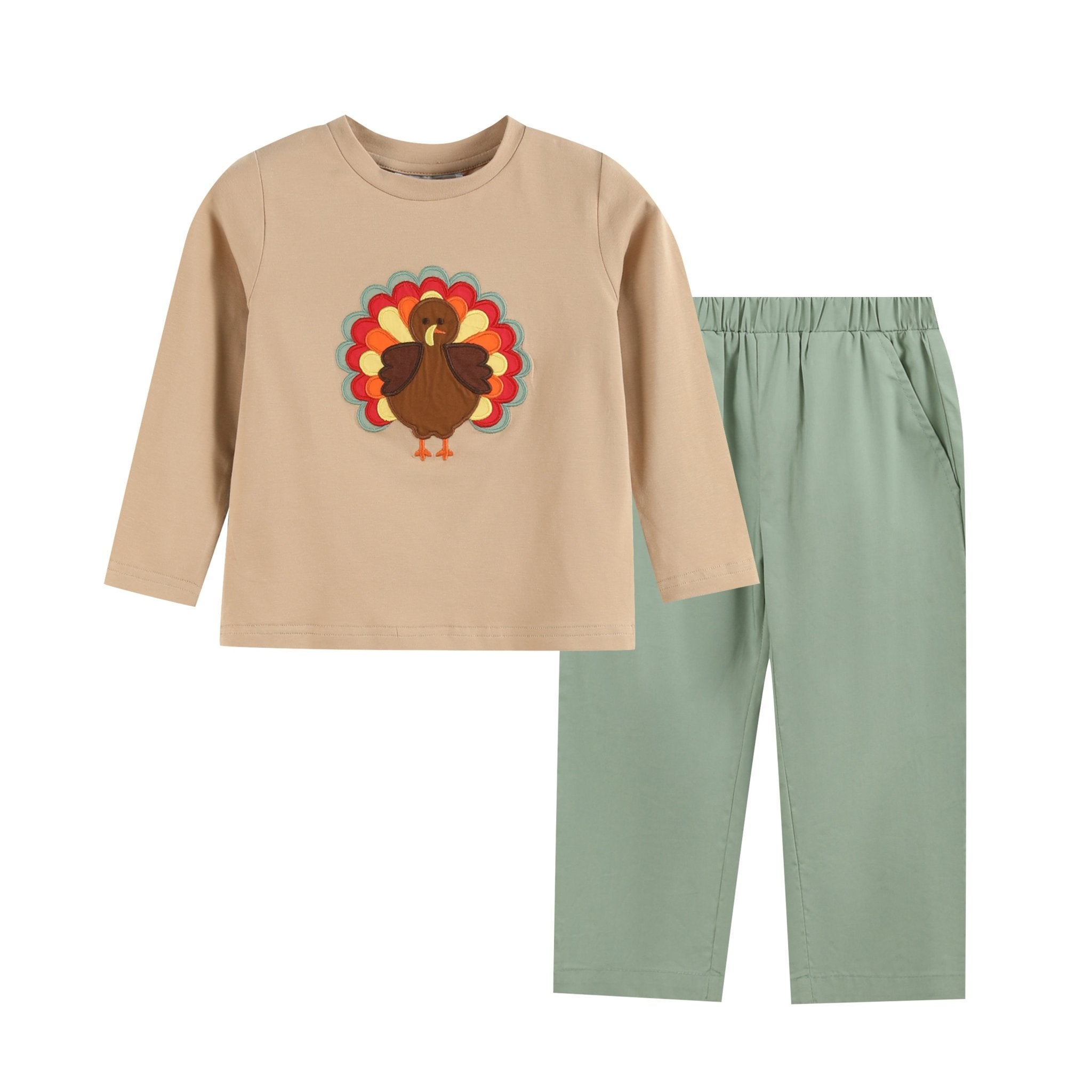Light Brown Turkey Shirt And Sage Green Pants Set