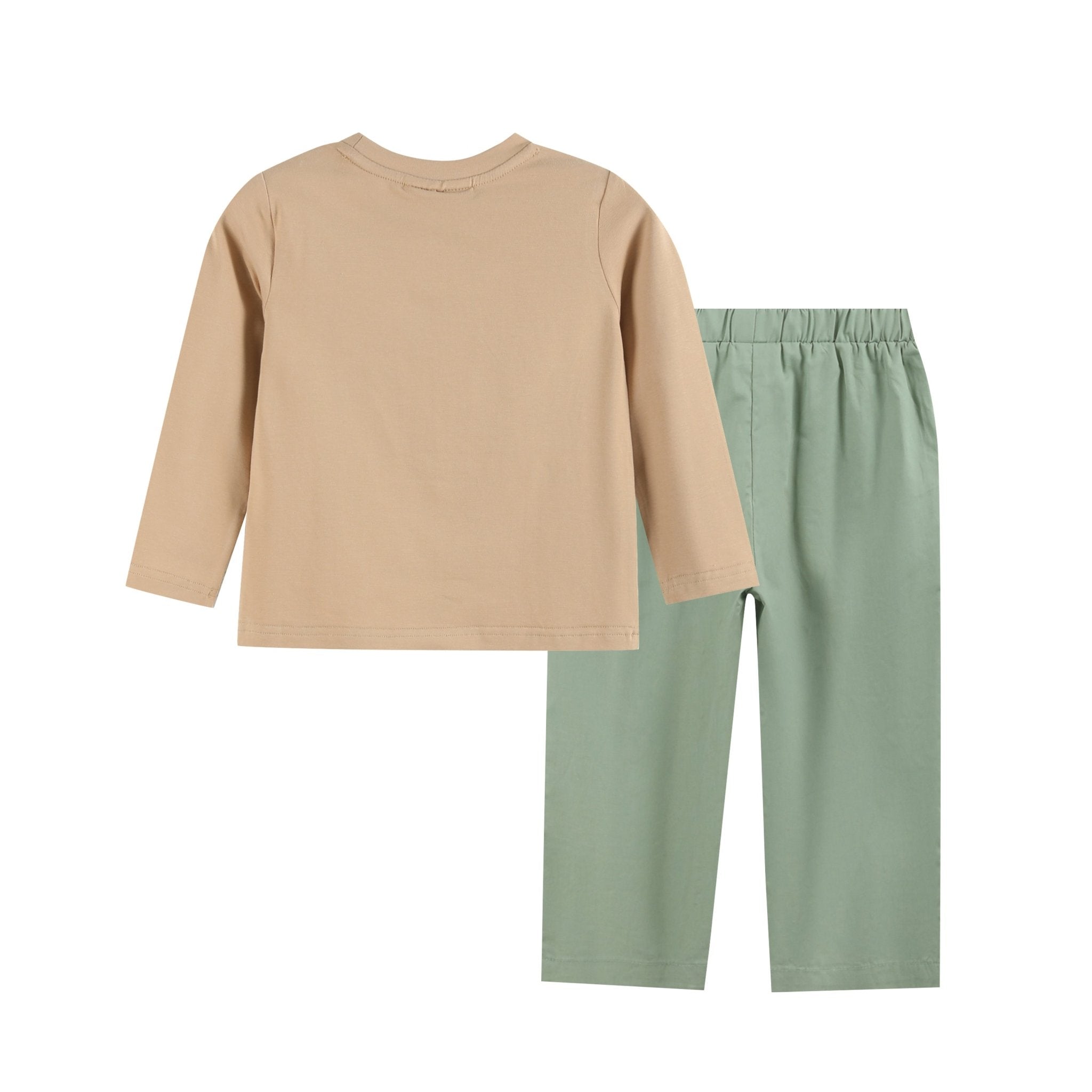 Light Brown Turkey Shirt And Sage Green Pants Set