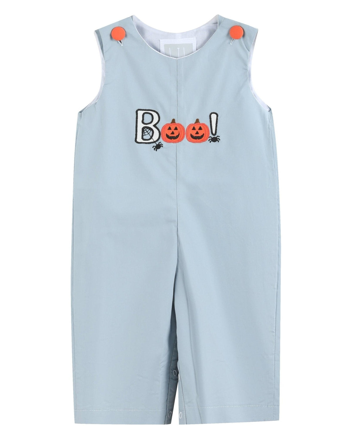 Light Gray 'boo' Applique Overalls