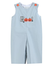 Light Gray 'boo' Applique Overalls