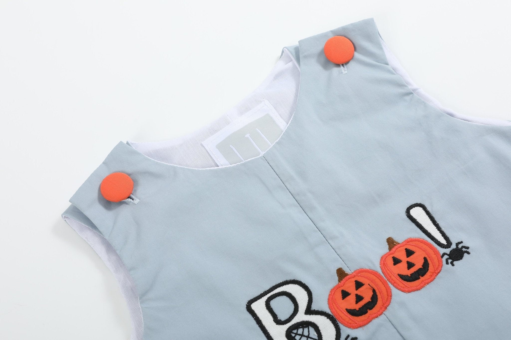 Light Gray 'boo' Applique Overalls
