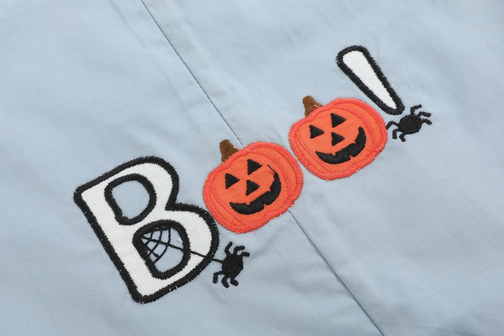 Light Gray 'boo' Applique Overalls