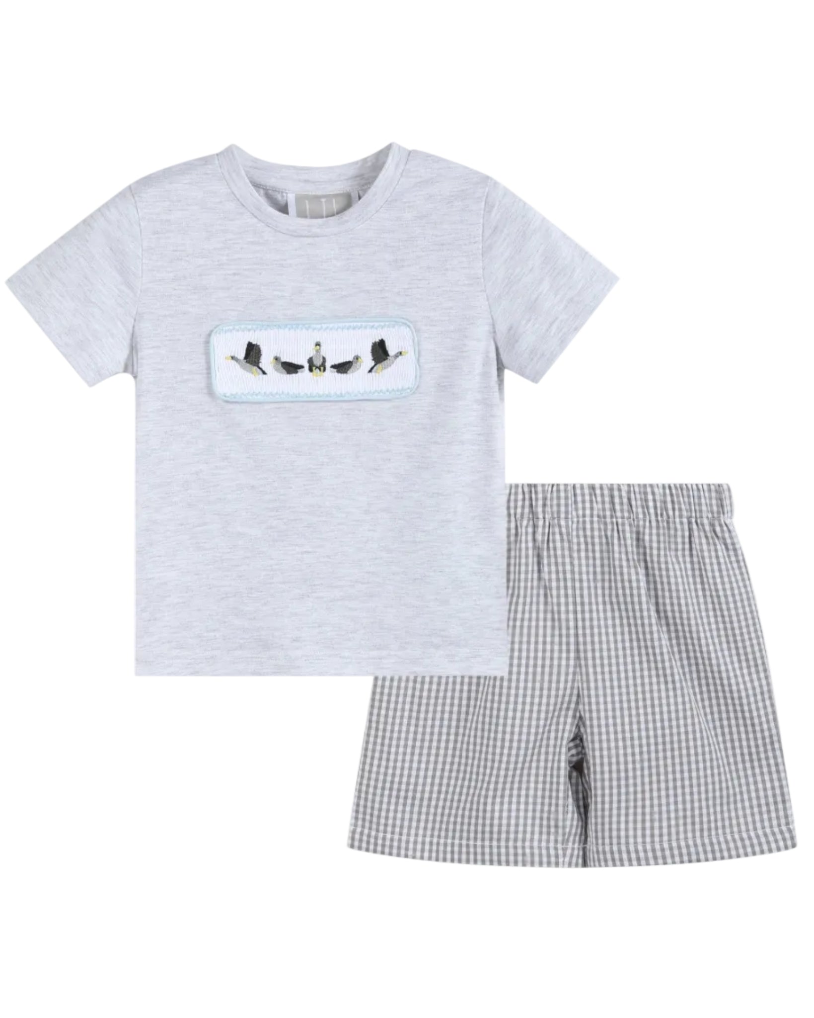 Light Gray Mallard Smocked Shirt And Shorts