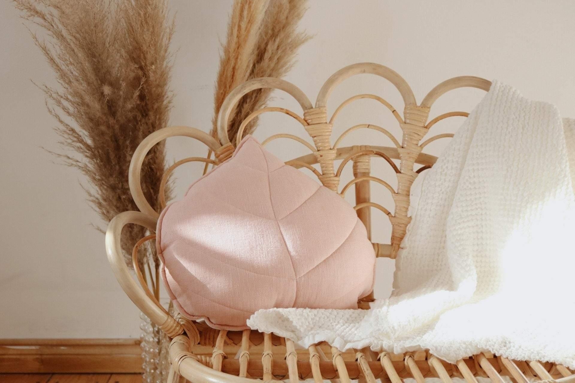 Linen Light Pink Leaf Pillow