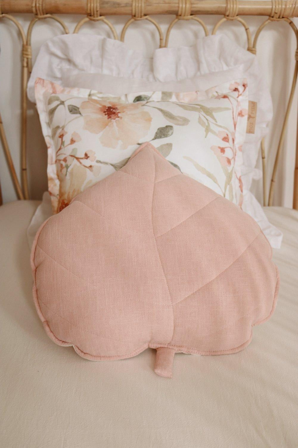 Linen Light Pink Leaf Pillow