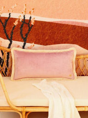 Soft Velvet "light Pink" Bolster Pillow With Fringe