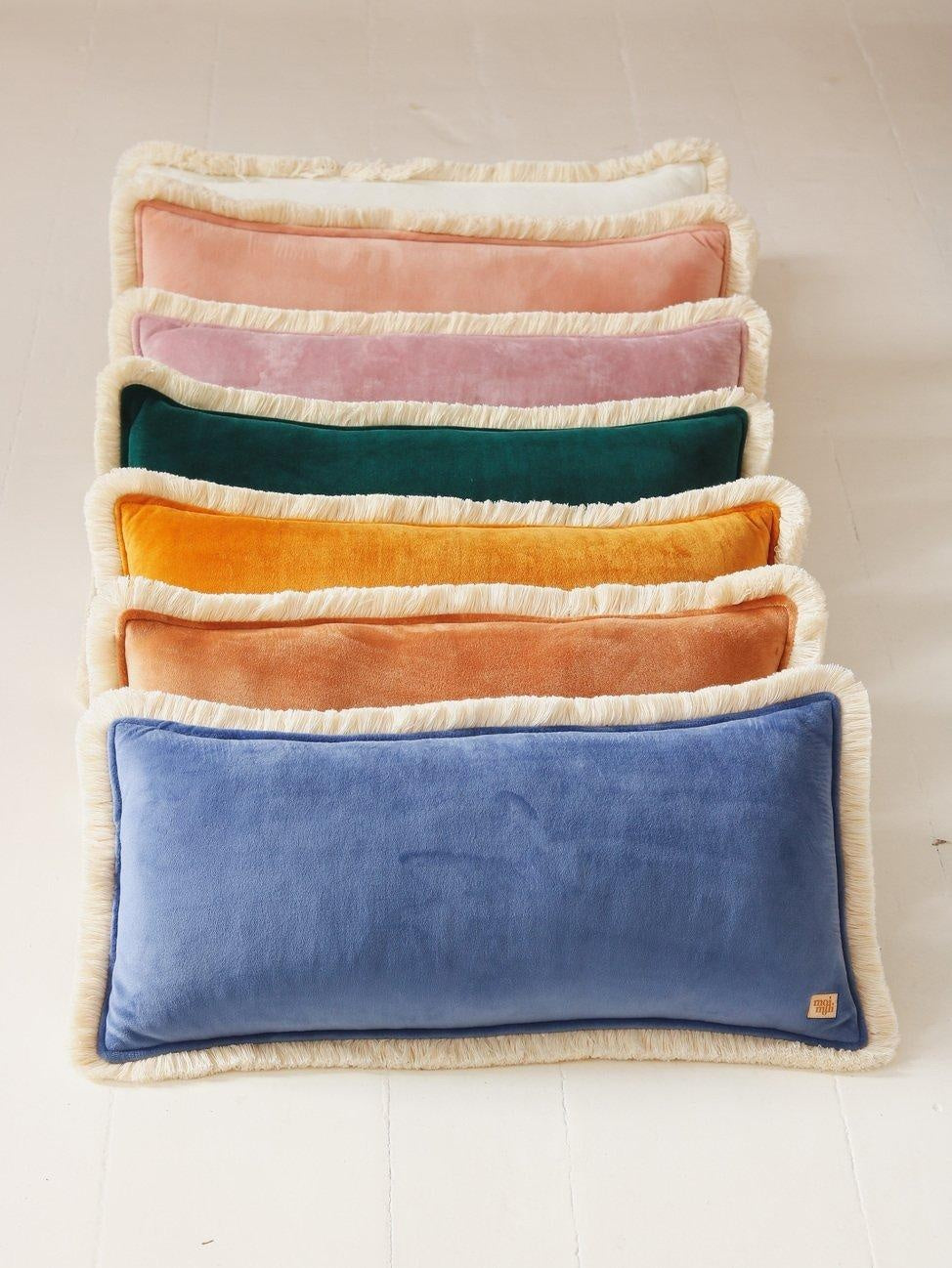 Soft Velvet "light Pink" Bolster Pillow With Fringe